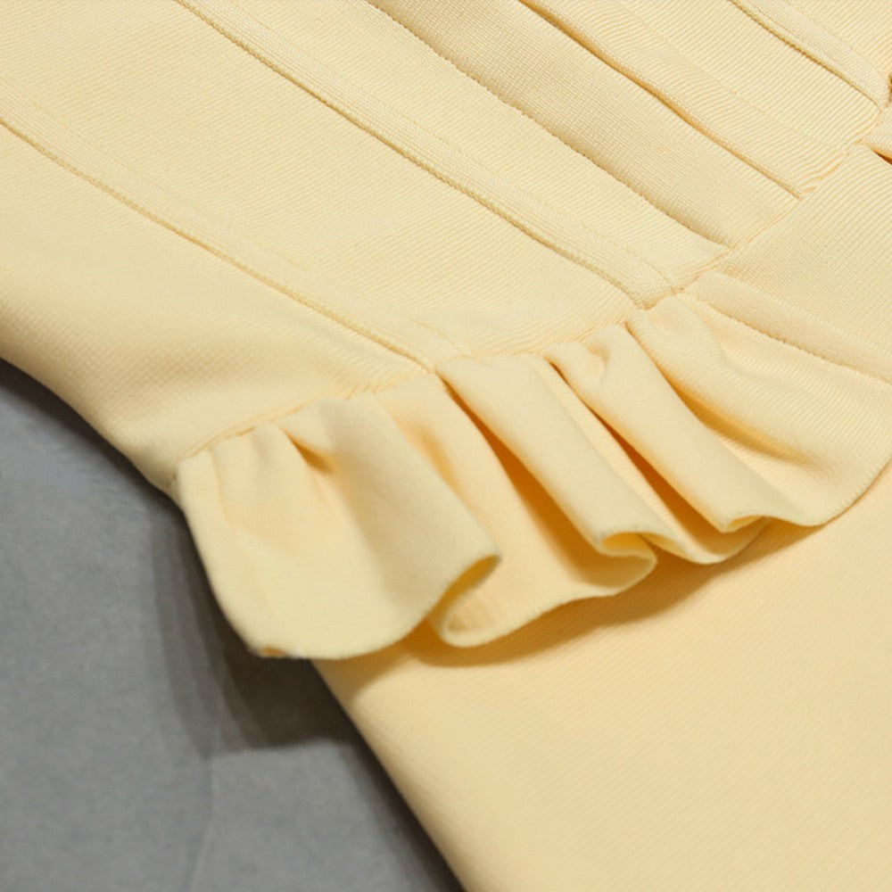 MIRNA Square Collar Short Sleeve Frill Midi Bandage Dress