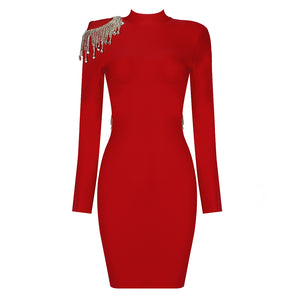 RENEE Long Sleeve Crystal Bandage Dress