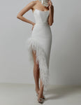 SARA Strapless Feathers Bandage Dress