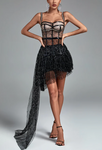 ADELET Strappy Mesh Sequined Draping Corset Gown
